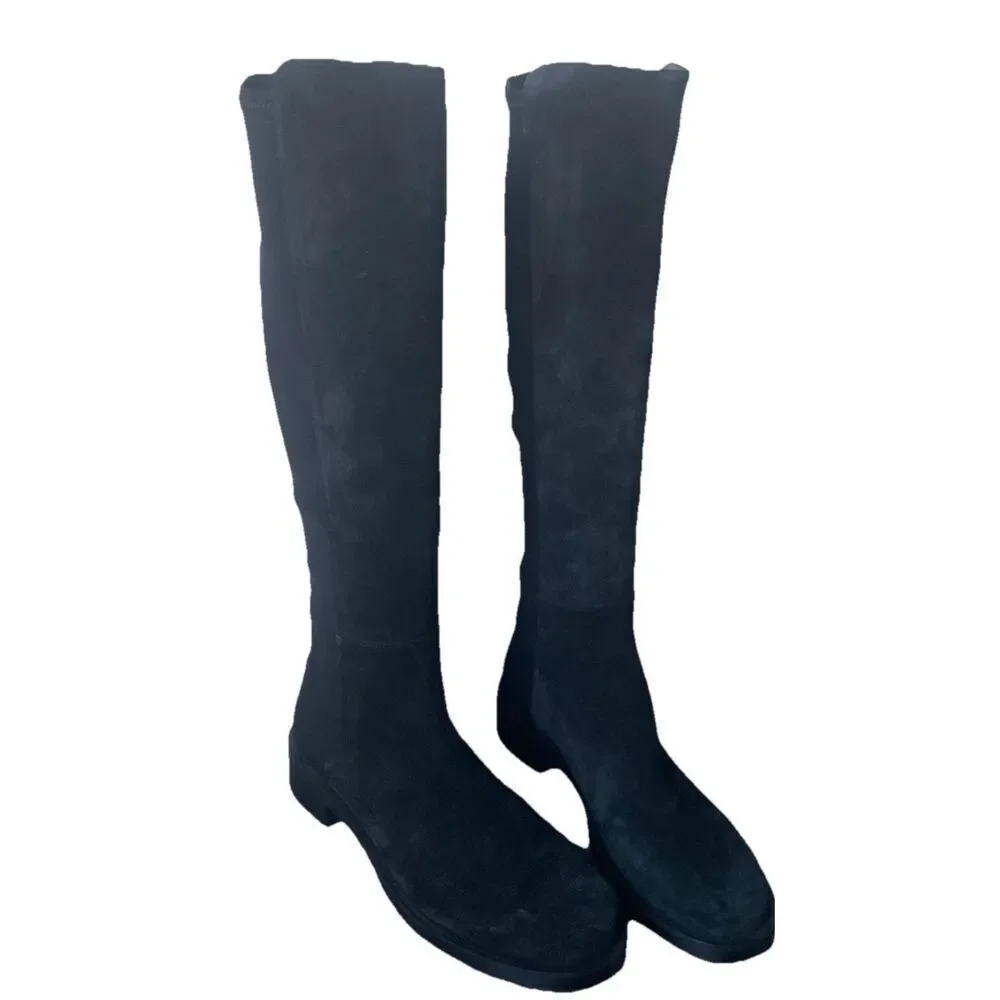 New Stuart Weitzman Women's 50/50 Black Suede Knee High Bold Boots Size 9.5